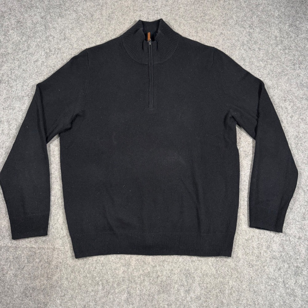 Nordstrom Cashmere Black 1/4 Zip Pullover Mock Neck Sweatshirt Sweater Size L